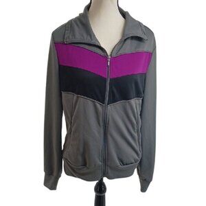Lady Foot Locker Jacket Retro Gray Purple Full Zip Athletic Womens Size L